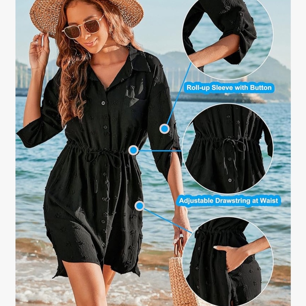 Women's Black Swiss Dot Swim Coverup - Picture 2 of 10